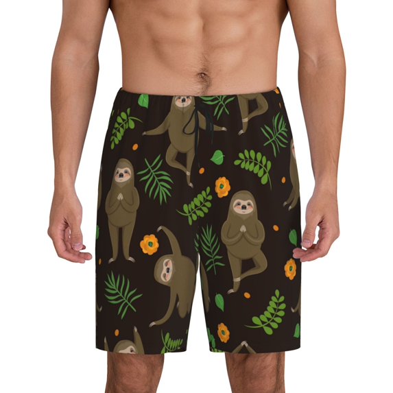 Kdxio Sloth Doing Yoga Print Mens Sleep Shorts Bottoms Soft Comfy Pajama Wear Pants with Drawstring Pockets
