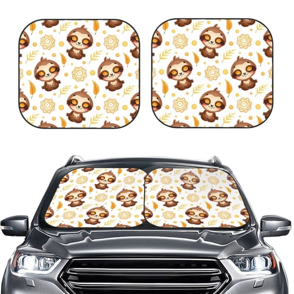 Kdxio Sloth Yoga Print 2-Piece Sun Shade Front Windshield - Foldable Car Front Window Sunshades For Most Sedans Suv Truck