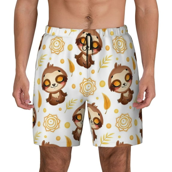 Kdxio Sloth Yoga Print Men'S Swim Trunks With Compression Liner 7 Inch Inseam Quick Dry Swim Shorts