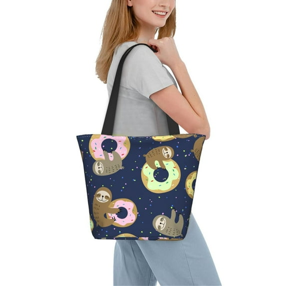 Kdxio Sloth with Donuts Women Reusable Grocery Bags Foldable Ripstop,Reusable Shopping Bags for Shopping,Gym,Gift