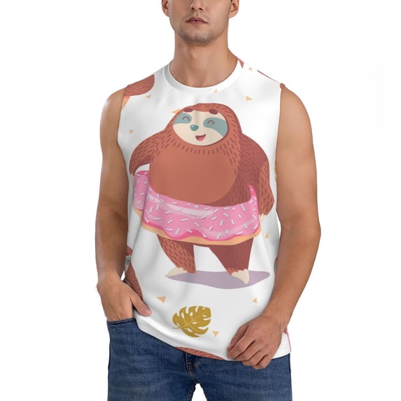 Kdxio Sloth with Donuts1 for Men's Muscle T-shirt,Sleeveless for Workout Running Athletic Gym Lounge Casual
