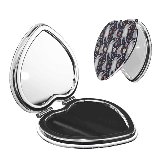 Kdxio Sloths Dancing Pocket Mirror, 1X/2X Travel Makeup Mirror 2-Sided Folding Small Mirror Portable Double-Sided Magnifying Cosmetic Mirror for Gift-Heart Shape