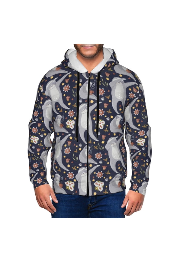 Sloths Dancing Print Men Hoodies Casual Hoodies for Men with Zip Pockets Full Zip Long Sleeve Sweatshirt Sports Hooded Jacket-Large