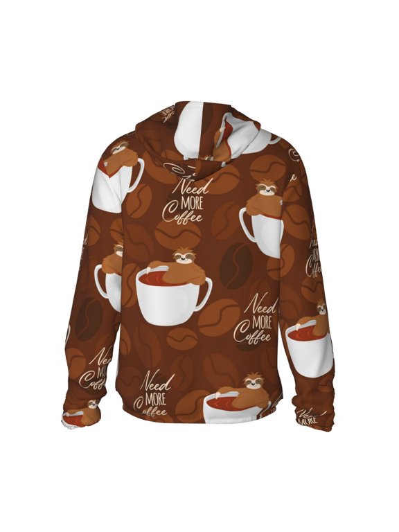 Sloths Need More Coffee Print Women Men Sun Protection UPF 50+ Jackets Zip Up Long Sleeve Hoodie Hiking Lightweight with Pockets
