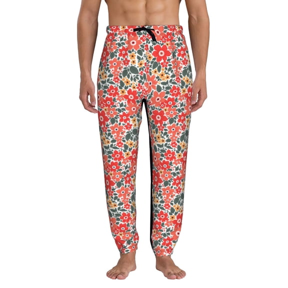 Kdxio Small Coral Red Flowers Pattern Joggers,Sweatpants for Men with Pockets-3X-Large
