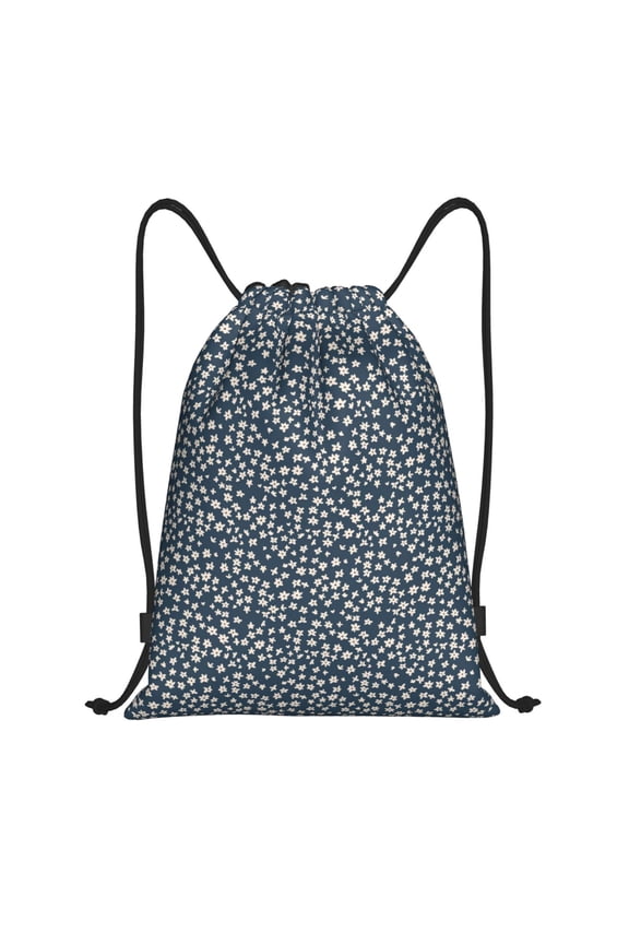 Small White Flowers Print Drawstring Backpack Bag,Waterproof Draw String Back Sack, Gym Drawstring Bags Swim Bag For Unisex