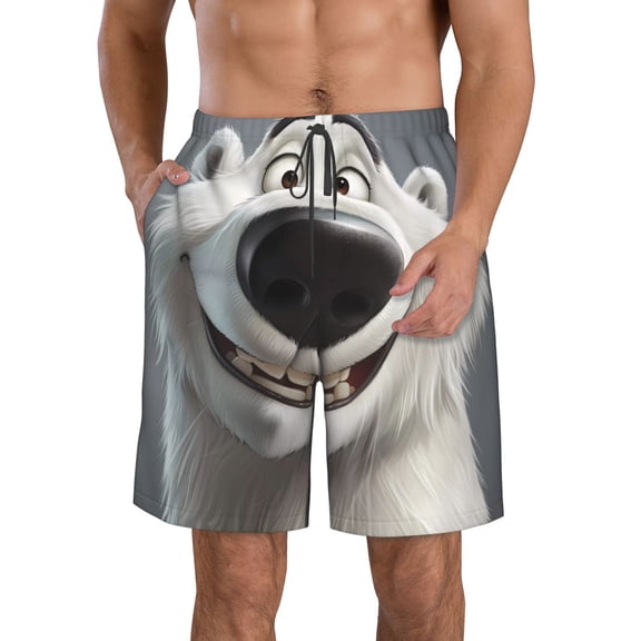 Kdxio Smiling Polar Bear Pattern Mens Casual Shorts - Drawstring Summer Beach Sports Shorts for Men