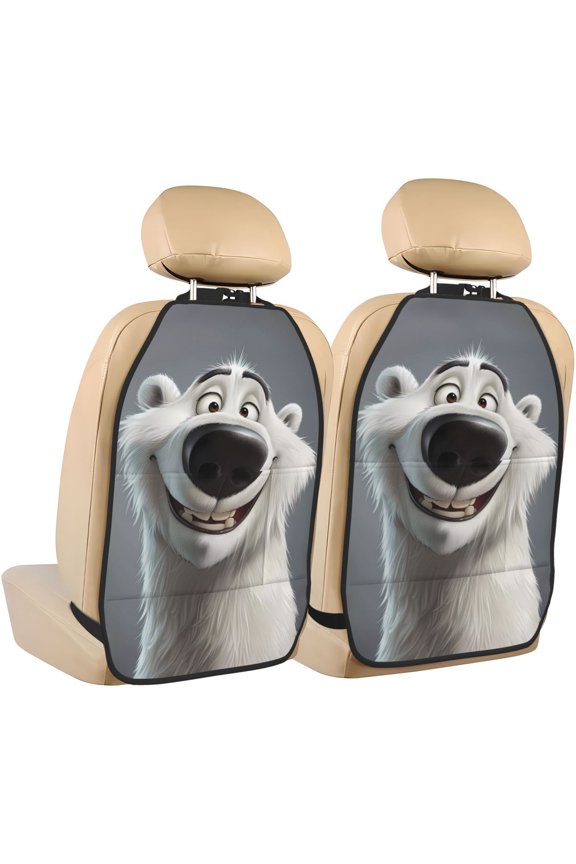 Smiling Polar Bear Print 2 Pack Car Kick Mat Seat Cover Back Protector Mat with Pockets for Organizer Backseat Protector and Storage Anti Kick Pad for Vehicles