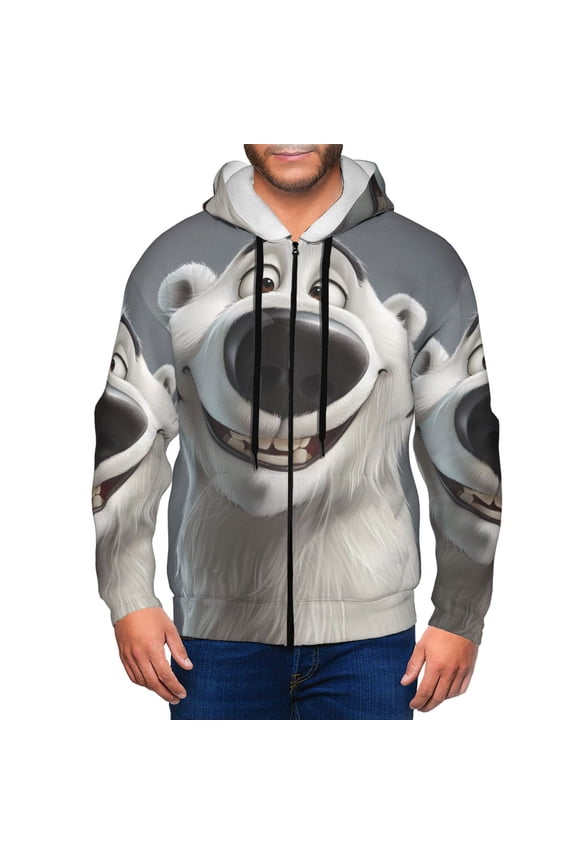 Smiling Polar Bear Print Men Hoodies Casual Hoodies for Men with Zip Pockets Full Zip Long Sleeve Sweatshirt Sports Hooded Jacket-Medium