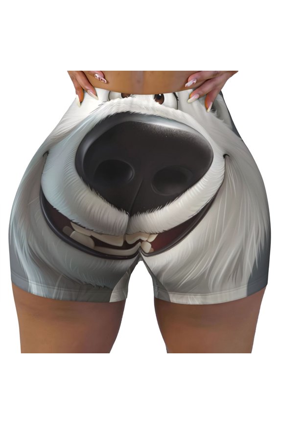 Smiling Polar Bear Print Workout Shorts for Women Seamless Soft Smooth Gym Yoga Scrunch Active Shorts