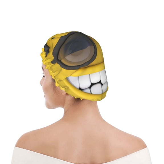 Kdxio Smiling With Sunglasses Print Shower Cap for Women,Elastic and Reusable,Double Waterproof Layers Bathing Hat