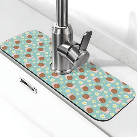 Kdxio Snail And Flower Pattern Non-Slip Diatom Mud Faucet Drain Pad,Self Absorbent Mat for Kitchen Sink for Variety Kitchen & Bathroom Countertops