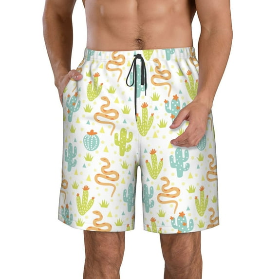 Kdxio Snake And Cactus Pattern Mens Casual Shorts - Drawstring Summer Beach Sports Shorts for Men