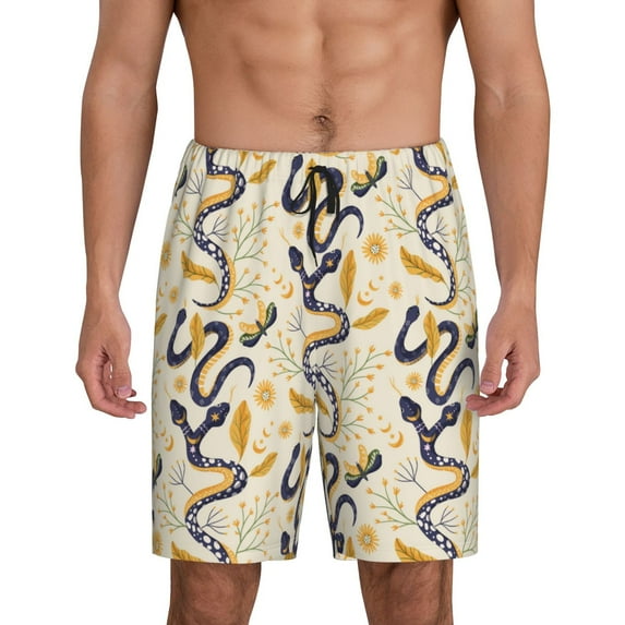 Kdxio Snake And Floral Print Mens Sleep Shorts Bottoms Soft Comfy Pajama Wear Pants with Drawstring Pockets