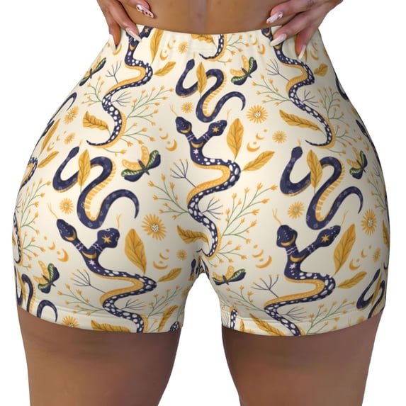Kdxio Snake And Floral Print Workout Shorts for Women Seamless Soft Smooth Gym Yoga Scrunch Active Shorts