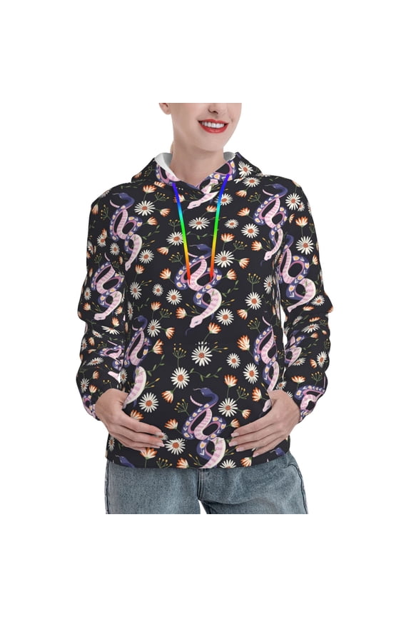 Snake And Floral1 Print Womens Oversized Hoodies Sweatshirts Hooded Pullover Tops Sweaters Casual-XX-Large