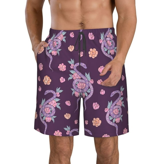 Kdxio Snake And Flower Pattern Mens Casual Shorts - Drawstring Summer Beach Sports Shorts for Men
