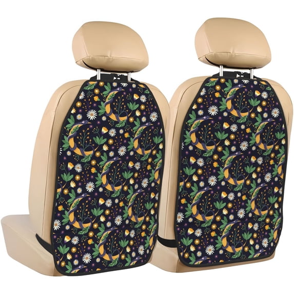 Kdxio Snake And Flower Print 2 Pack Car Kick Mat Seat Cover Back Protector Mat with Pockets for Organizer Backseat Protector and Storage Anti Kick Pad for Vehicles