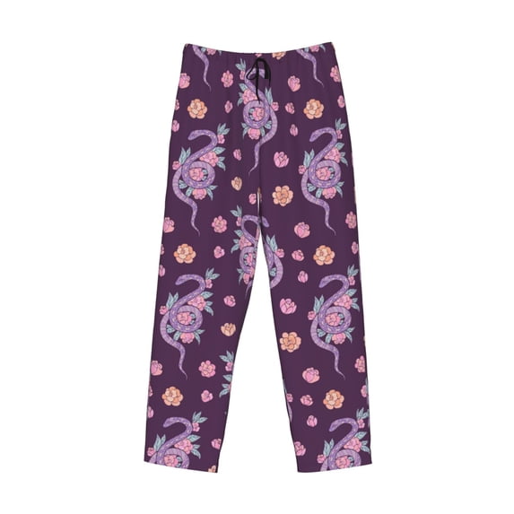 Kdxio Snake And Flower Print Men's Sleep Pajama Pant Lounge Pants with Pockets