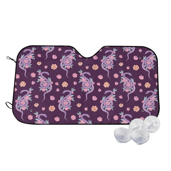 Kdxio Snake And Flower Print Windshield Sun Shade,UV Rays and Sun Heat Protection,Sunshade for Car Windshield,Car Shade Front Windshield - Medium