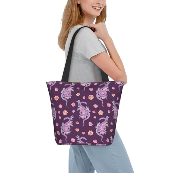 Kdxio Snake And Flower Women Reusable Grocery Bags Foldable Ripstop,Reusable Shopping Bags for Shopping,Gym,Gift