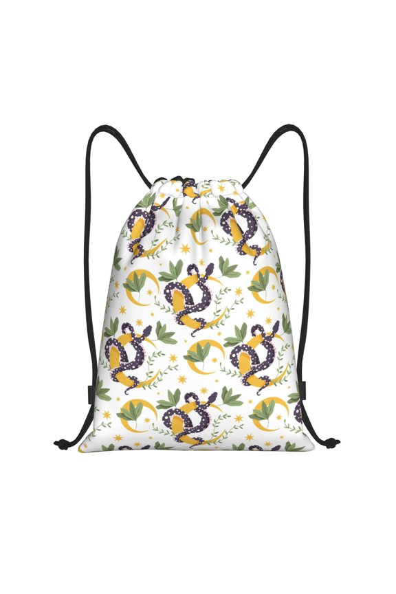 Snake And Moon Print Drawstring Backpack Bag,Waterproof Draw String Back Sack, Gym Drawstring Bags Swim Bag For Unisex