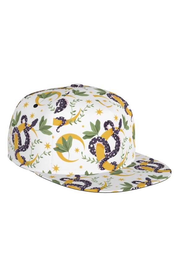 Snake And Moon Print Snapback Hat for Men Women,Adjustable Baseball Cap