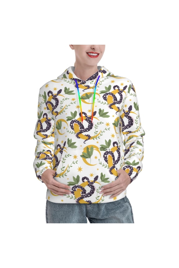 Snake And Moon Print Womens Oversized Hoodies Sweatshirts Hooded Pullover Tops Sweaters Casual-Medium