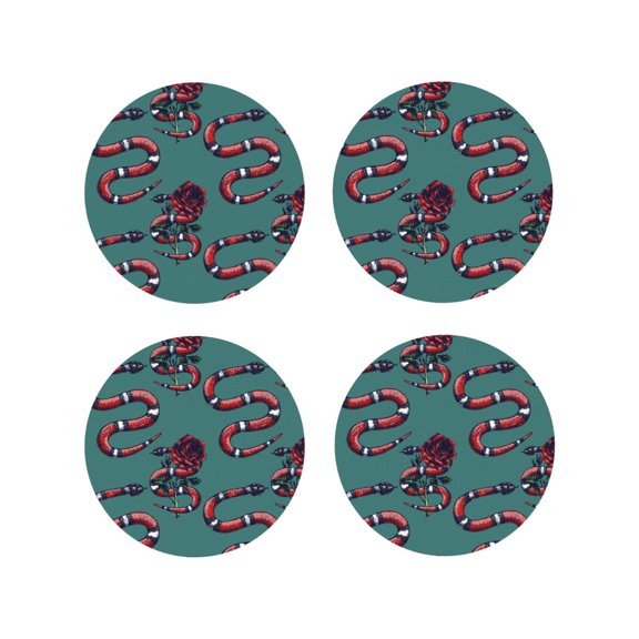 Kdxio Snake And Rose Funny Coasters,4 Pcs Leather Coasters,Housewarming Gifts,Protect Furniture from Water Marks Scratch and Damage