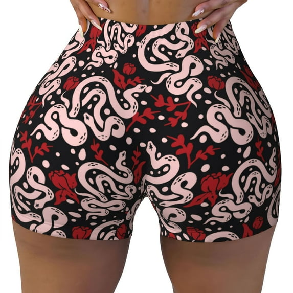 Kdxio Snake And Rose Print Workout Shorts for Women Seamless Soft Smooth Gym Yoga Scrunch Active Shorts
