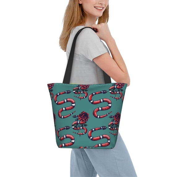 Kdxio Snake And Rose Women Reusable Grocery Bags Foldable Ripstop,Reusable Shopping Bags for Shopping,Gym,Gift