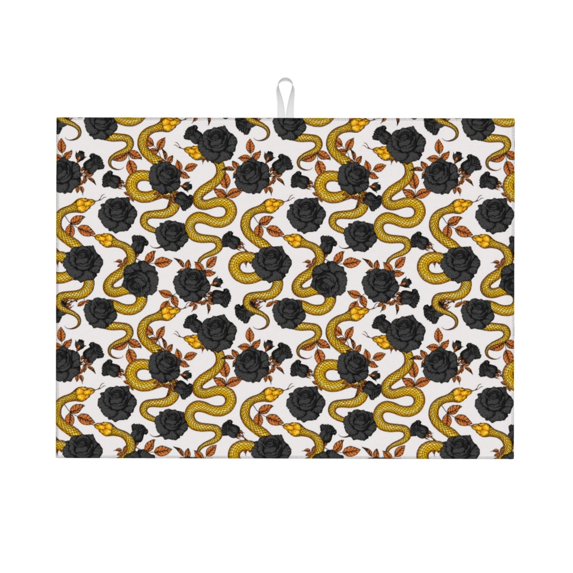 Kdxio Snake And Rose for Dish Drying Mat,24*18 inch Absorbent Dish Drainer Kitchen Counter,Large Size Dish Drying Pad for Countertops,Draining Racks