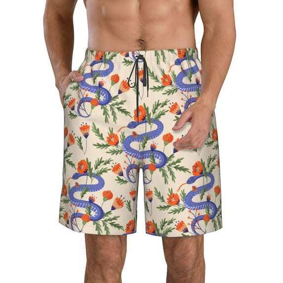 Kdxio Snake Pattern Mens Casual Shorts - Drawstring Summer Beach Sports Shorts for Men