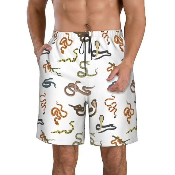 Kdxio Snake Pattern Mens Casual Shorts - Drawstring Summer Beach Sports Shorts for Men