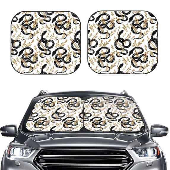 Kdxio Snake Print 2-Piece Sun Shade Front Windshield - Foldable Car Front Window Sunshades for Most Sedans SUV Truck