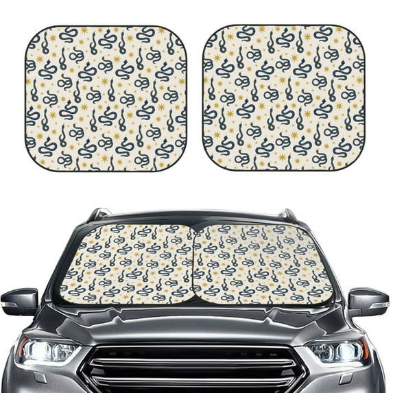 Kdxio Snake Print 2-Piece Sun Shade Front Windshield - Foldable Car Front Window Sunshades for Most Sedans SUV Truck
