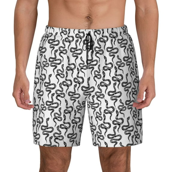 Kdxio Snake Print Men's Swim Trunks with Compression Liner 7 Inch Inseam Quick Dry Swim Shorts