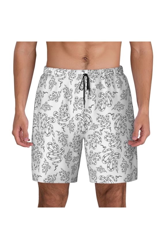 Snake Print Men's Swim Trunks with Compression Liner 7 Inch Inseam Quick Dry Swim Shorts