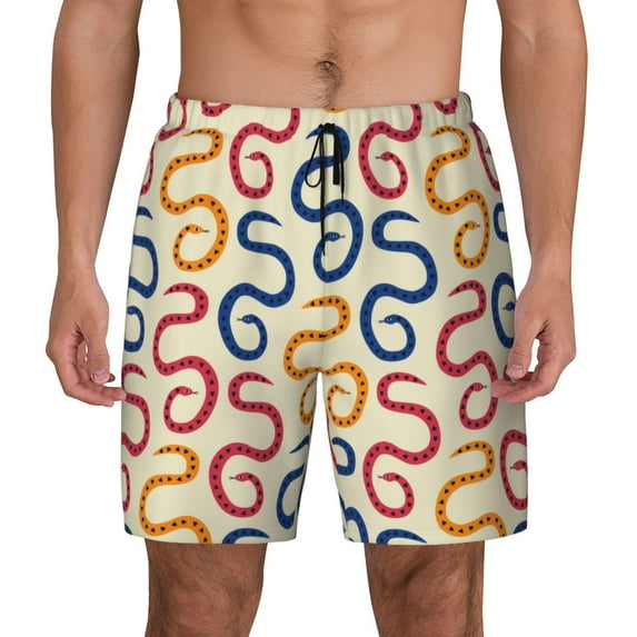 Kdxio Snake Print Men's Swim Trunks with Compression Liner 7 Inch Inseam Quick Dry Swim Shorts