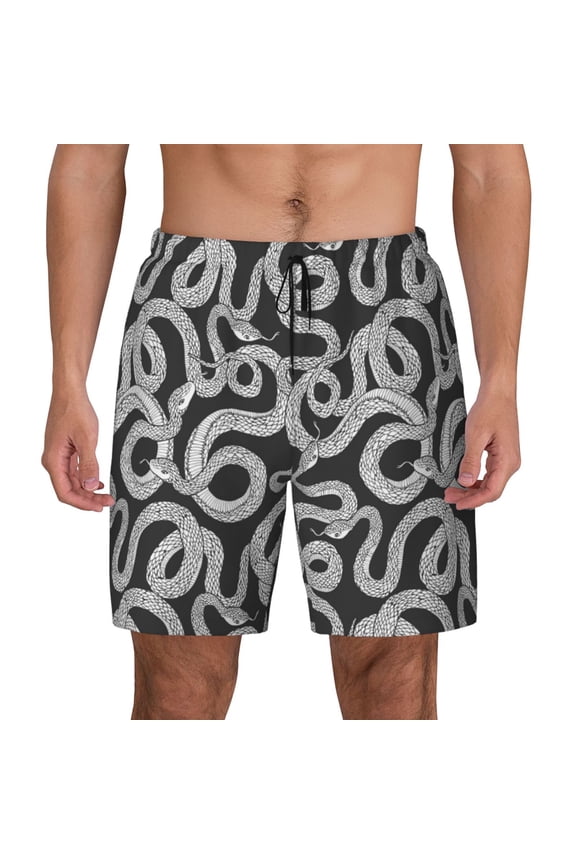 Snake Print Men's Swim Trunks with Compression Liner 7 Inch Inseam Quick Dry Swim Shorts