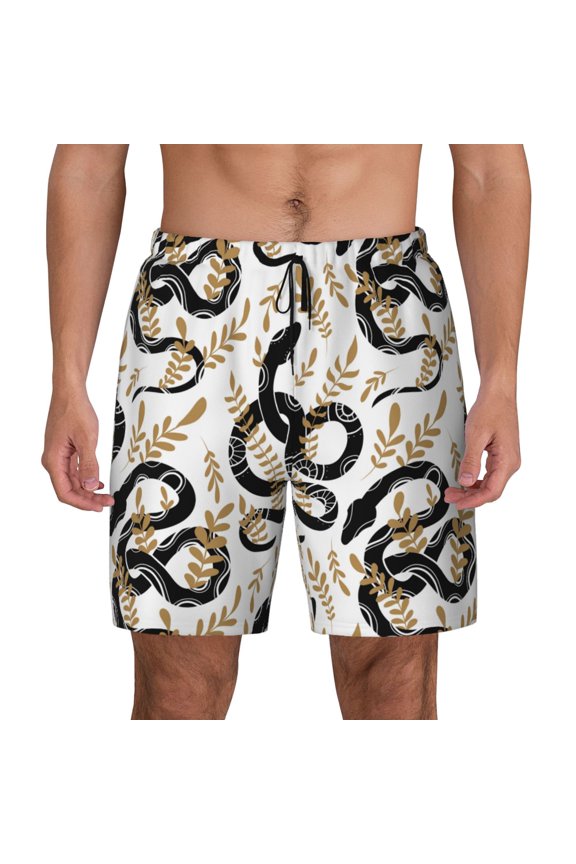 Snake Print Men's Swim Trunks with Compression Liner 7 Inch Inseam Quick Dry Swim Shorts