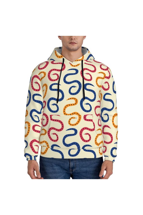 Snake Print Mens Casual Hooded Collar Drawstring Hoodies Pullover Sweatshirts Casual Long Sleeve Shirts-Medium