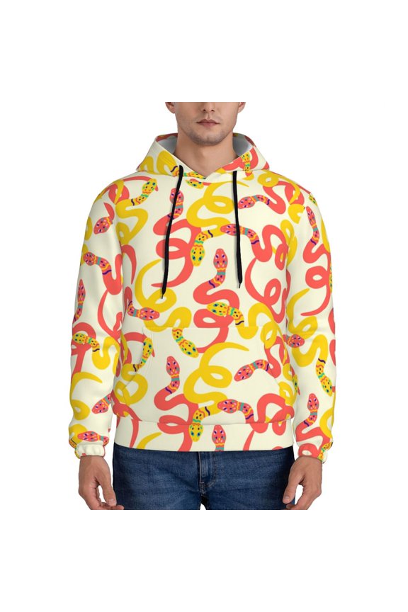 Snake Print Mens Casual Hooded Collar Drawstring Hoodies Pullover Sweatshirts Casual Long Sleeve Shirts-