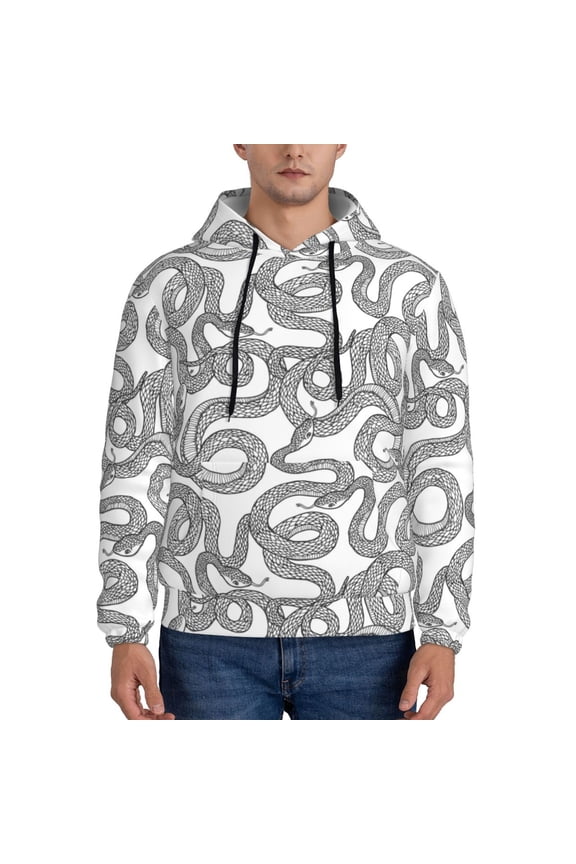 Snake Print Mens Casual Hooded Collar Drawstring Hoodies Pullover Sweatshirts Casual Long Sleeve Shirts-XX-Large