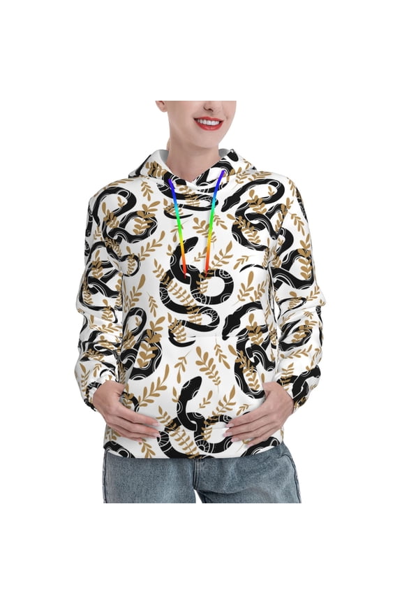 Snake Print Womens Oversized Hoodies Sweatshirts Hooded Pullover Tops Sweaters Casual-Medium