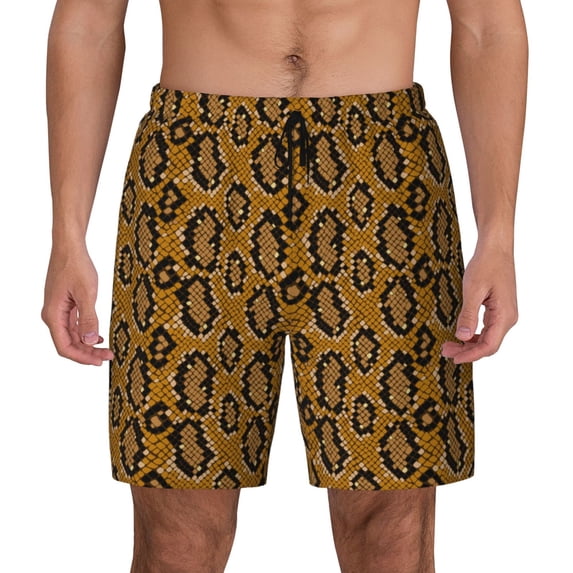 Kdxio Snake Skin Print Men's Swim Trunks with Compression Liner 7 Inch Inseam Quick Dry Swim Shorts