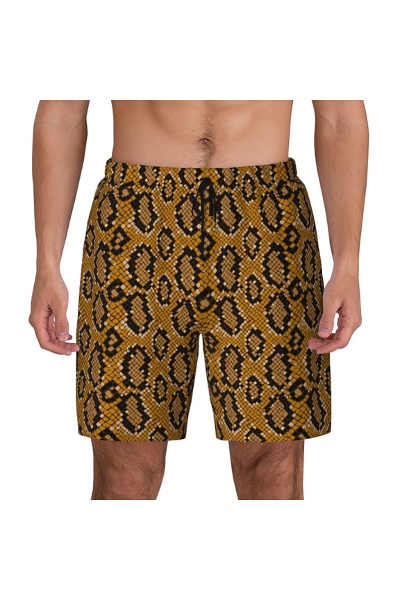 Snake Skin Print Men's Swim Trunks with Compression Liner 7 Inch Inseam Quick Dry Swim Shorts