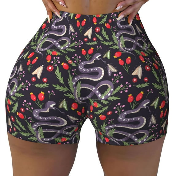 Kdxio Snakes And Snake Fruit Print Workout Shorts for Women Seamless Soft Smooth Gym Yoga Scrunch Active Shorts