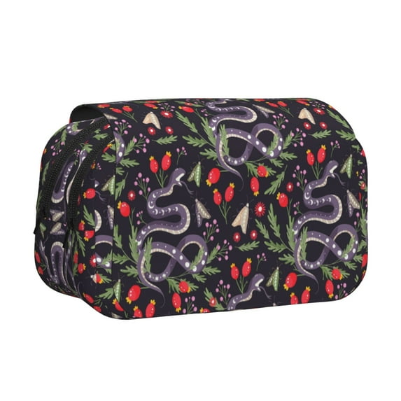 Kdxio Snakes And Snake Fruit for Double Compartment Pen Case Oxford Organizer with Zipper Pockets for Students Artists