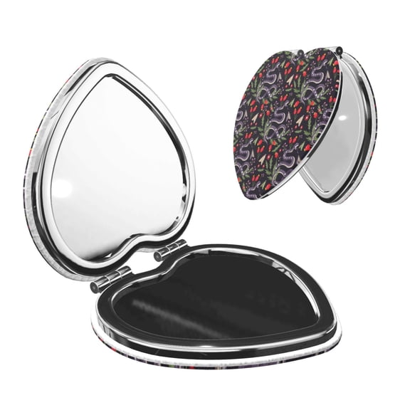 Kdxio Snakes And Snake Fruit Pocket Mirror, 1X/2X Travel Makeup Mirror 2-Sided Folding Small Mirror Portable Double-Sided Magnifying Cosmetic Mirror for Gift-Heart Shape